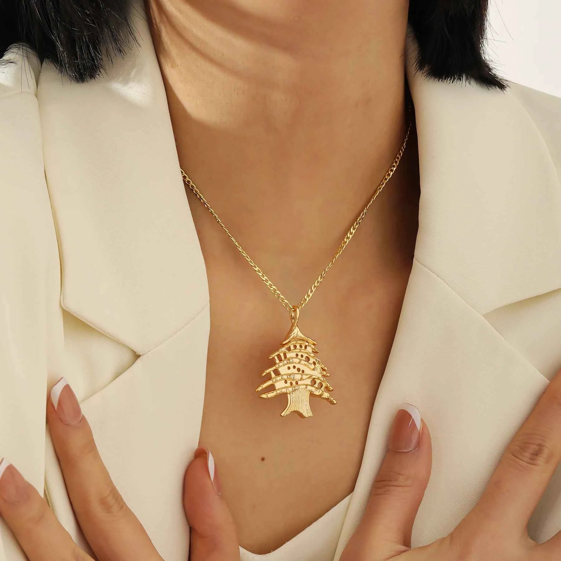 Lebanon Cedar Tree Necklace - Gold Plated Life Tree Pendant