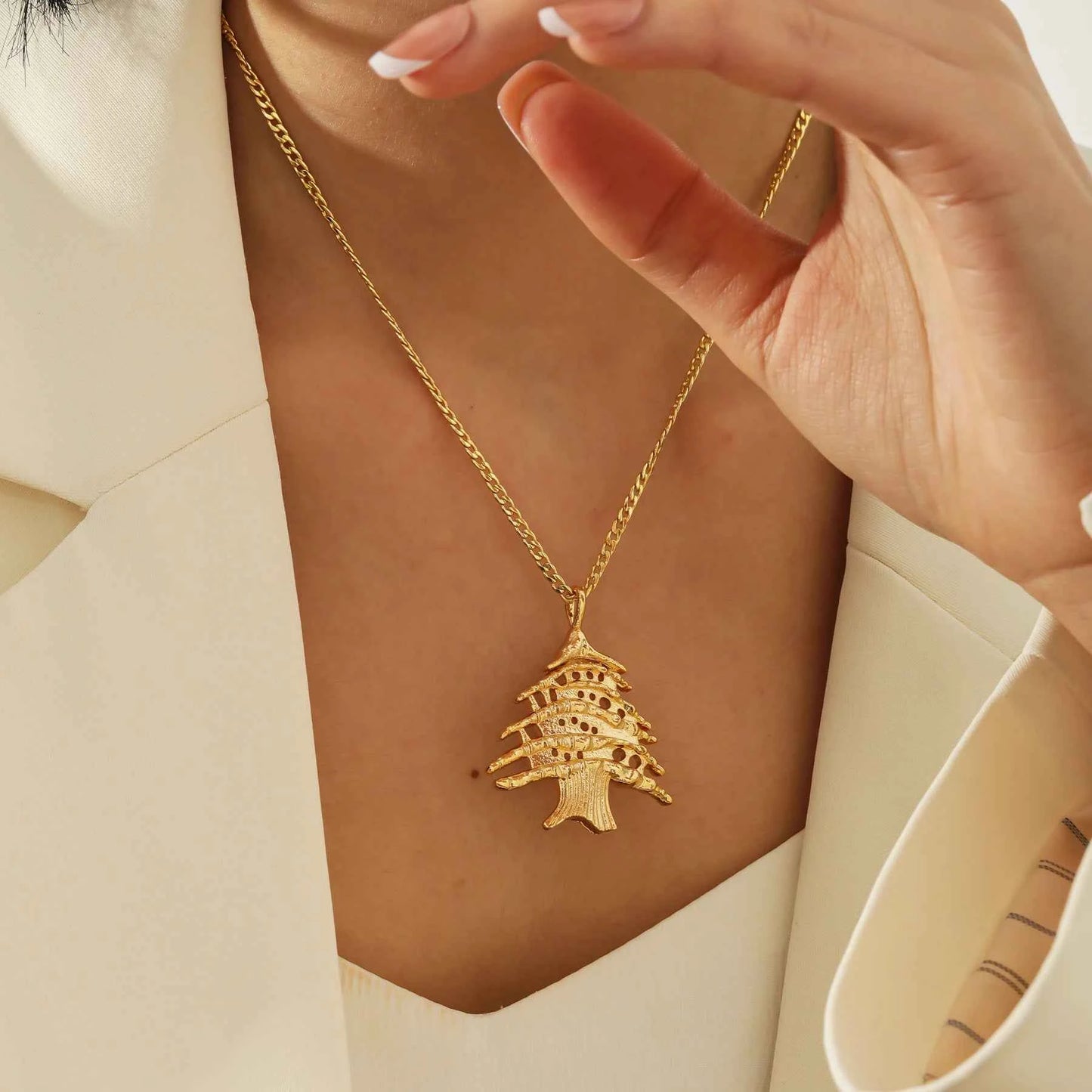 Lebanon Cedar Tree Necklace - Gold Plated Life Tree Pendant