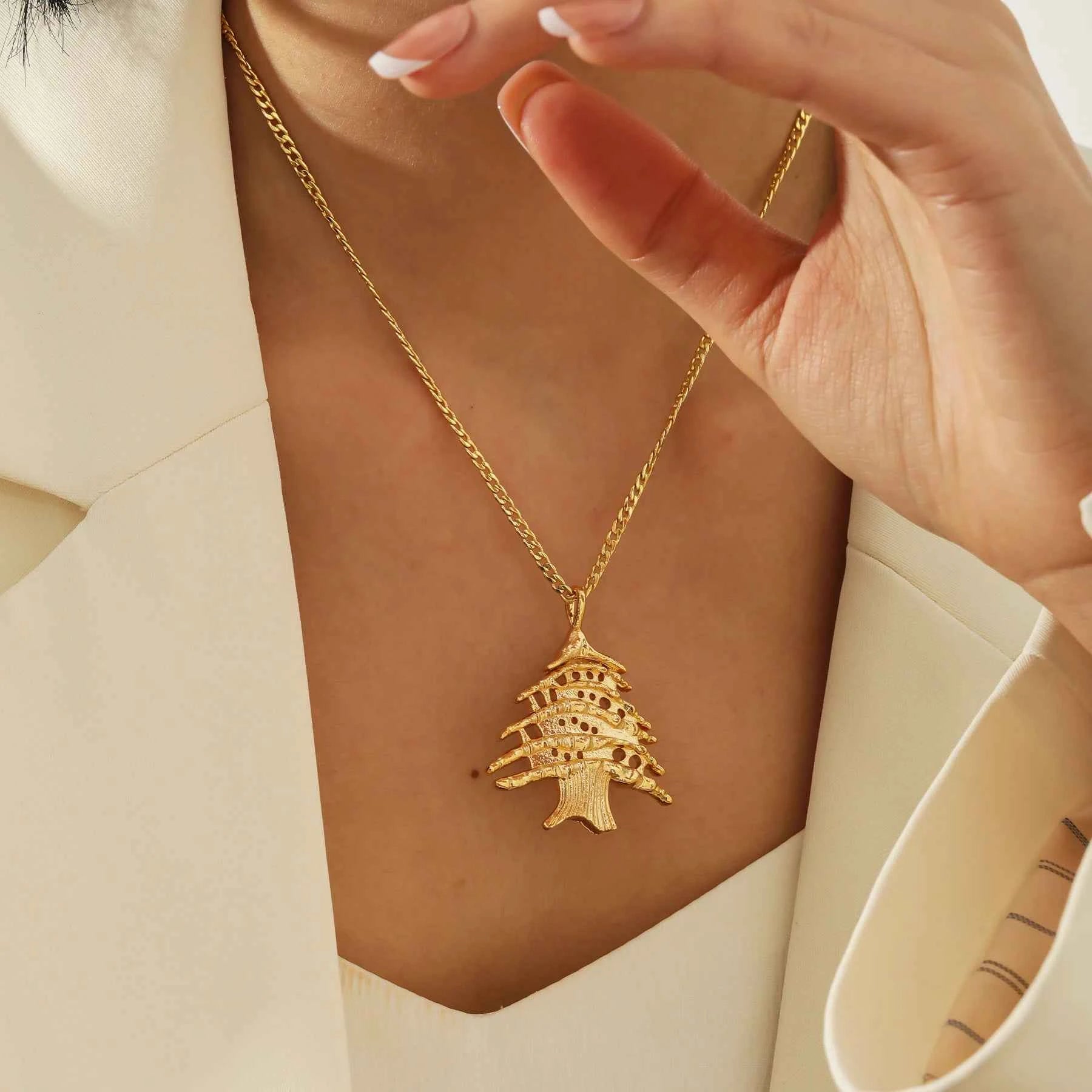 Lebanon Cedar Tree Necklace - Gold Plated Life Tree Pendant