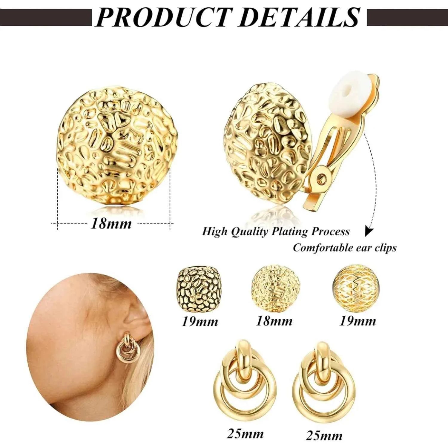 4Pairs Clip On Earrings for Women Chunky Teardrop Clip Earrings Twist Round Clip On Stud Earrings No Piercing Fake Earrings Set