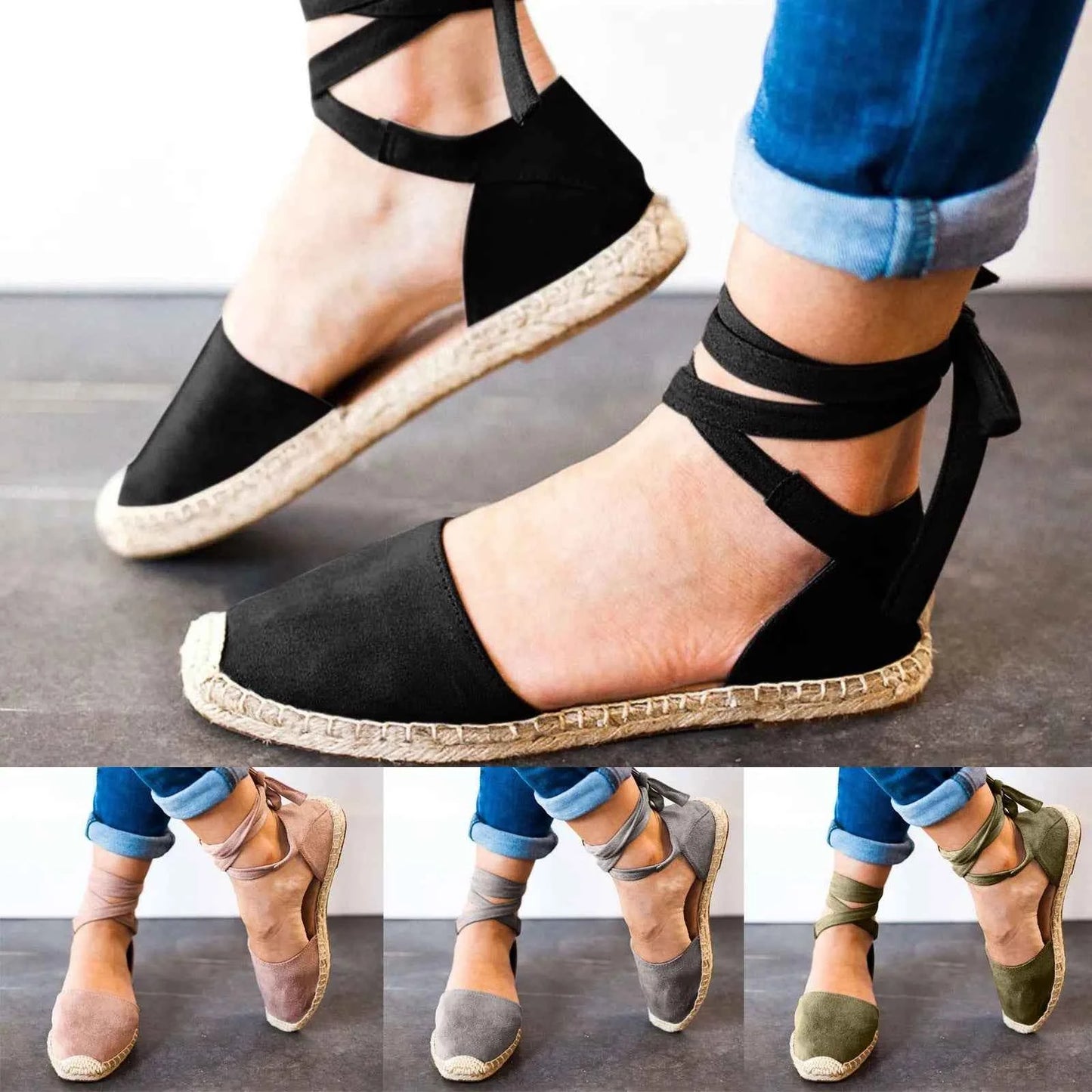 Handmade Linen Sandals Women Espadrilles Ankle Wrap Comfort Bohemian Ladies Summer Shoes