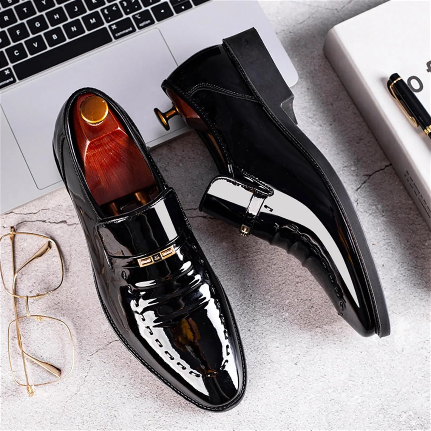 Men's Premium Slip-On Dress Loafers | High-Gloss Leather-Look Boat Shoes