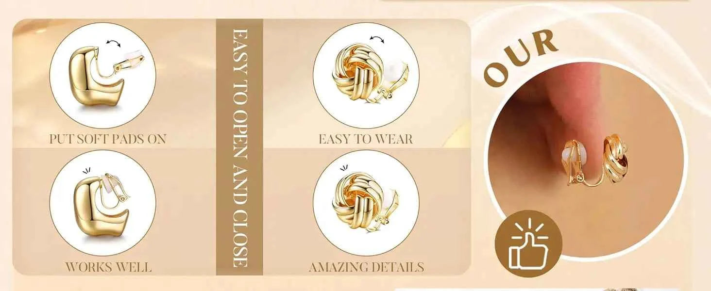 10Pairs Clip On Earrings for Women Non Pierced Ears CZ Pearl Knot Twist Chunky Hoop and Studs Earring Set Ear Clips Jewelry