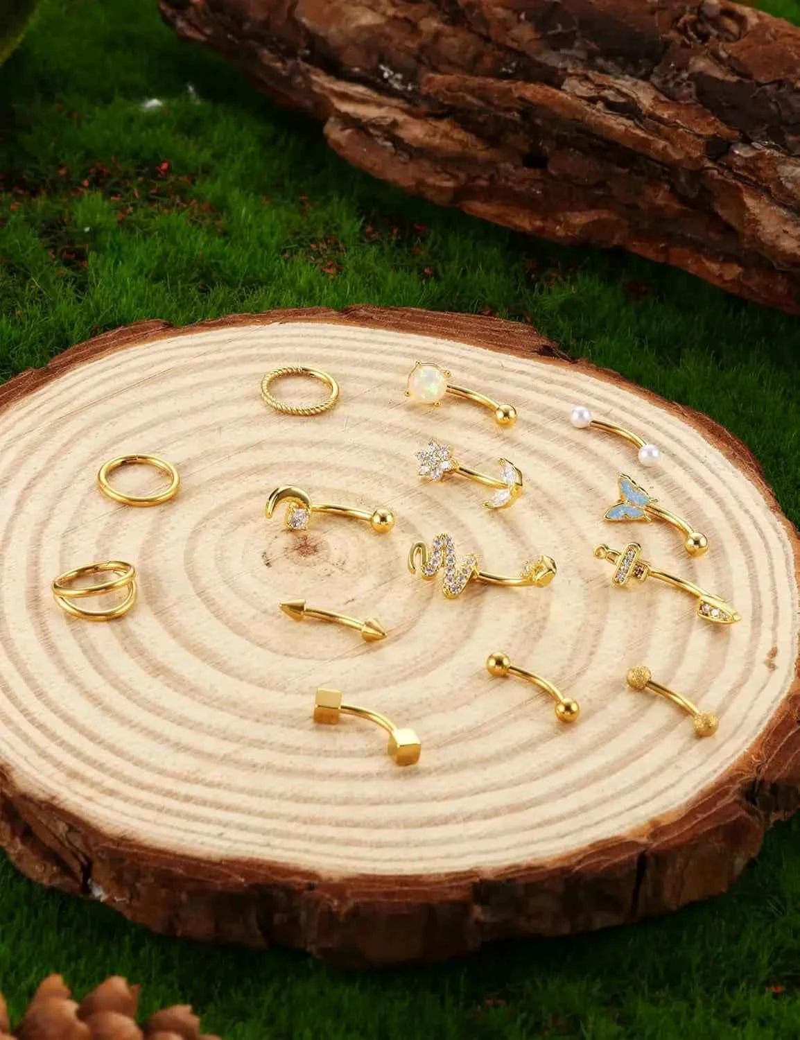 Body Piercing Jewelry Set - 14 Pcs 16G Surgical Steel Eyebrow Rook Belly Lip Rings