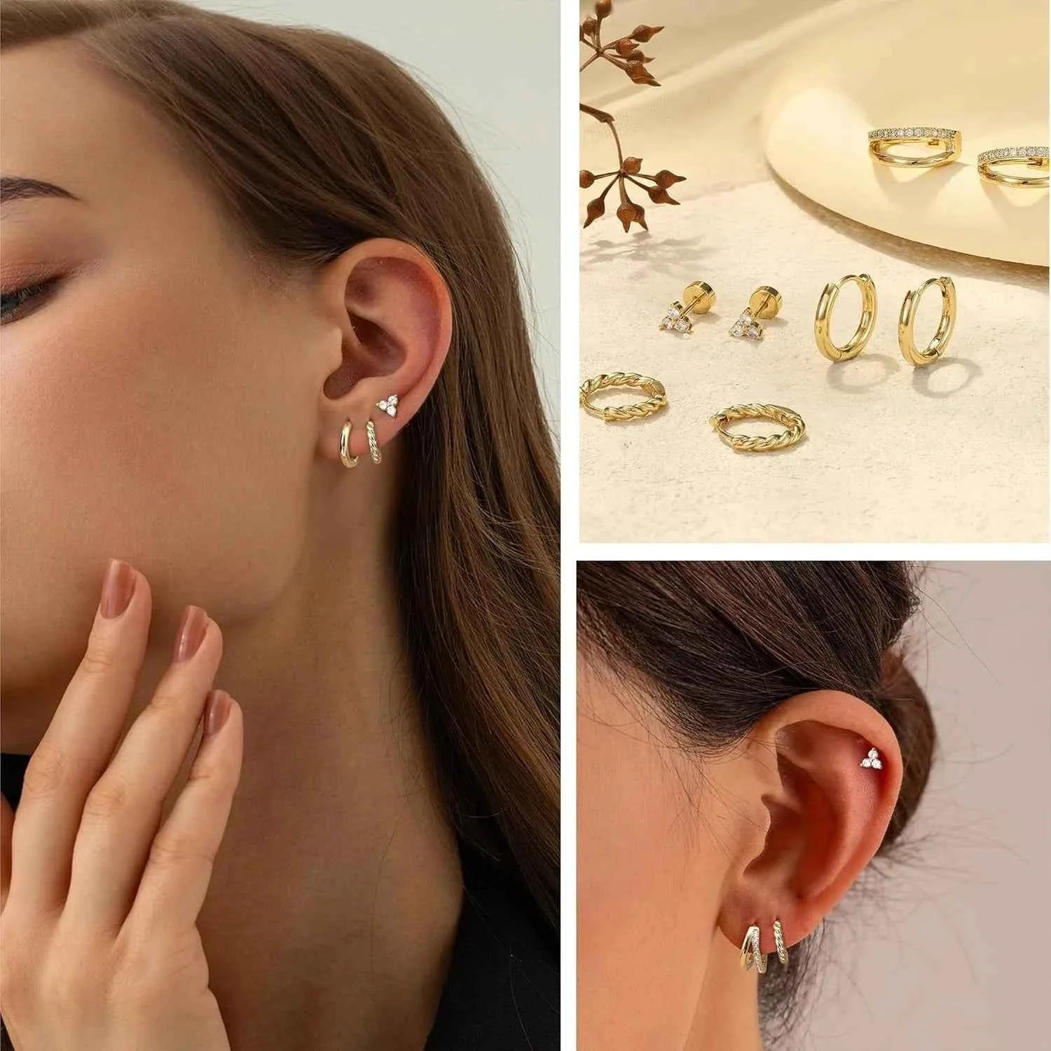 Gold Hoop Earring Set - 4 Pairs Surgical Steel Huggie Hoops