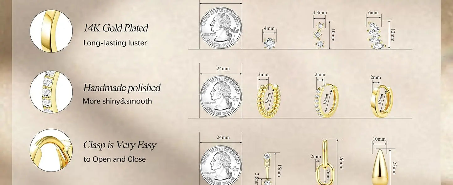 Gold ring with measurements and features on a beige background