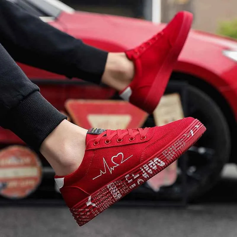 Low-Top Canvas Style Breathable Sneakers | Heartbeat Graphic Platform Shoe | Casual Unisex Skate Footwear