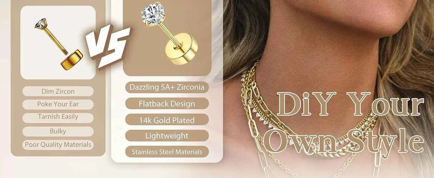 Green Stud & Hoop Earring Set - 13 Piece Stainless Steel Collection