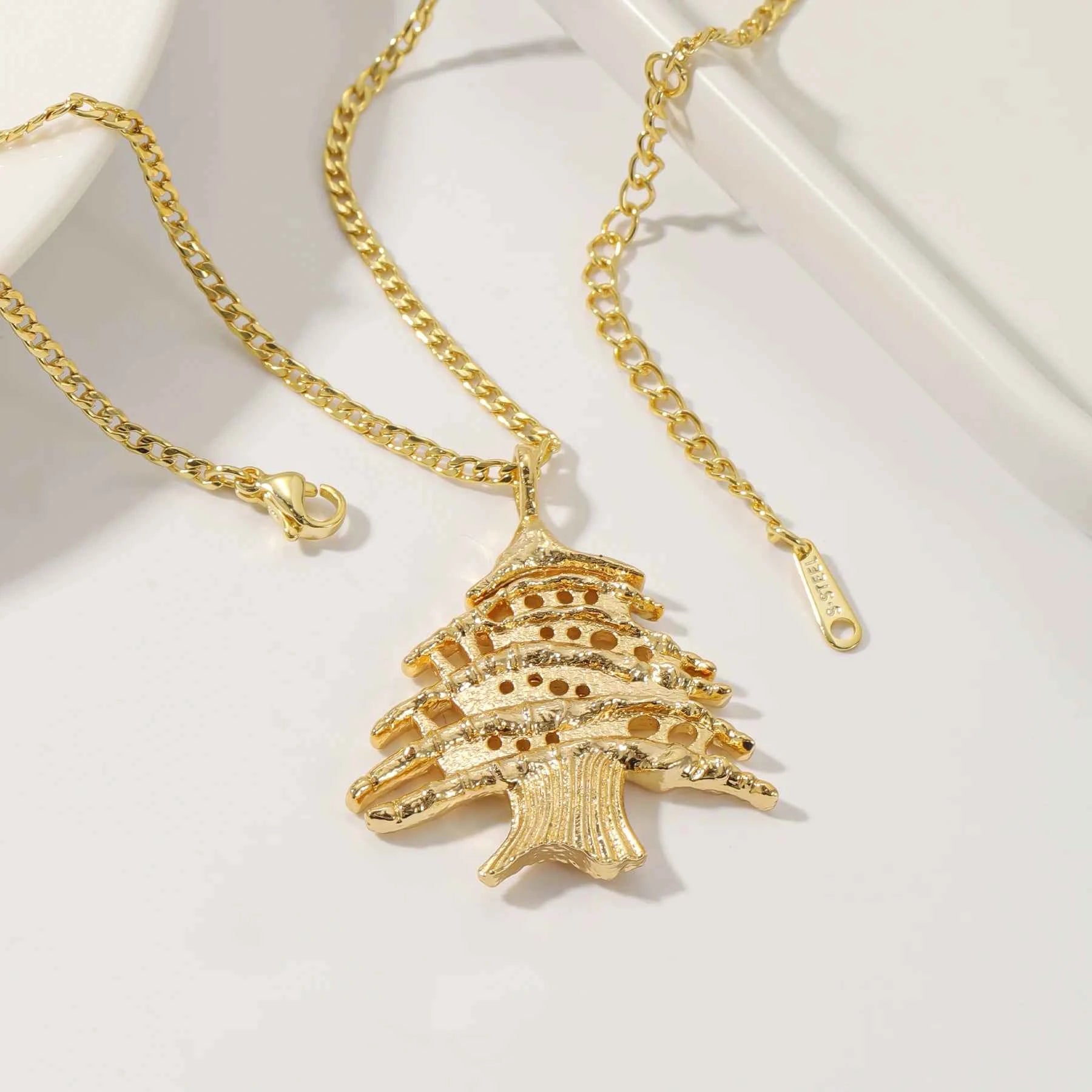 Lebanon Cedar Tree Necklace - Gold Plated Life Tree Pendant