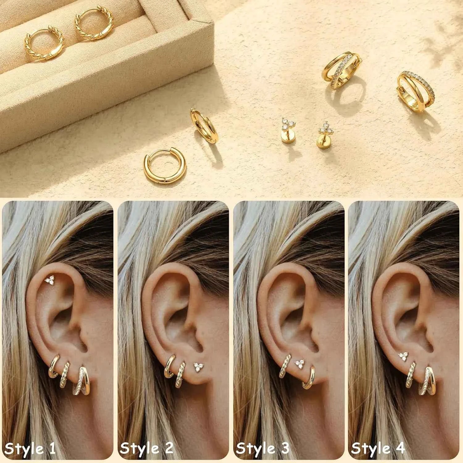 Gold Hoop Earring Set - 4 Pairs Surgical Steel Huggie Hoops