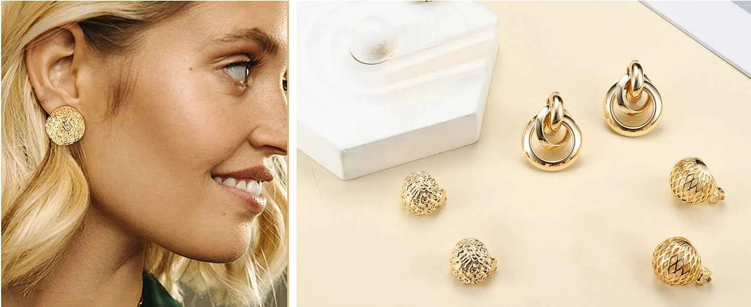 4Pairs Clip On Earrings for Women Chunky Teardrop Clip Earrings Twist Round Clip On Stud Earrings No Piercing Fake Earrings Set