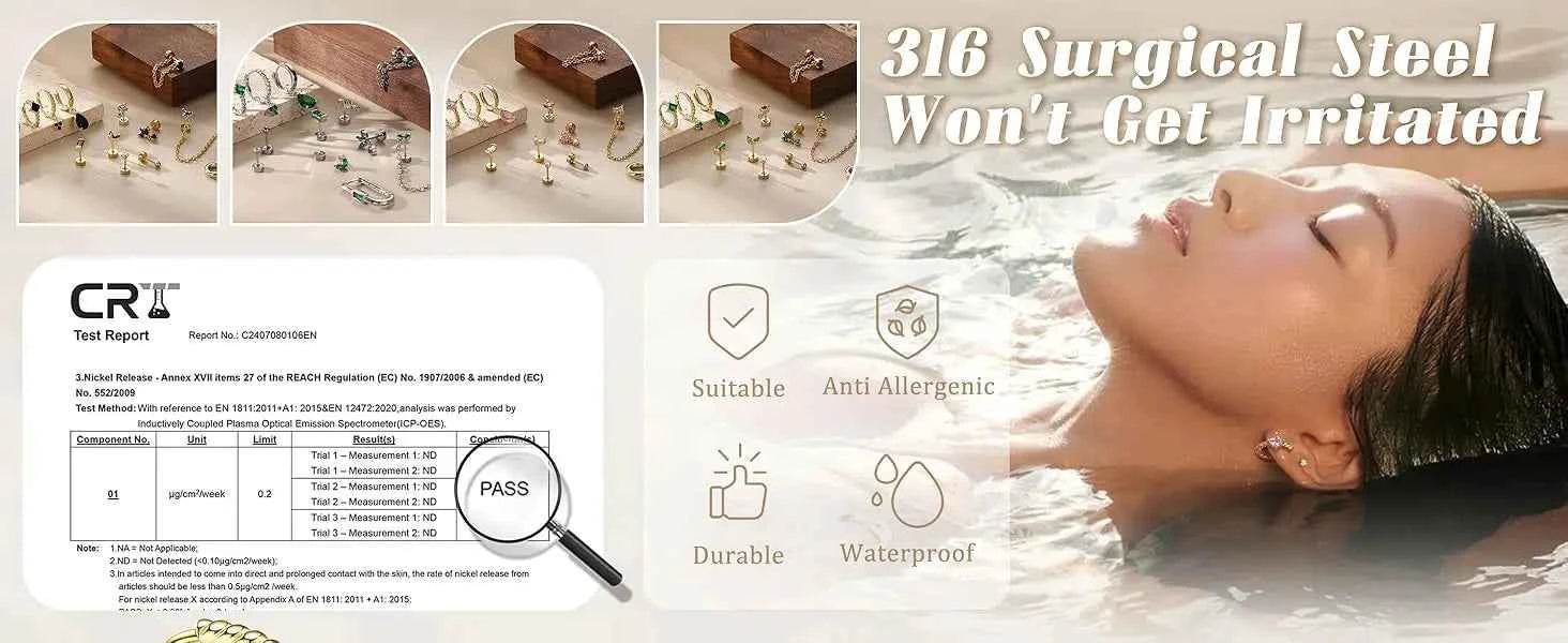 Green Stud & Hoop Earring Set - 13 Piece Stainless Steel Collection