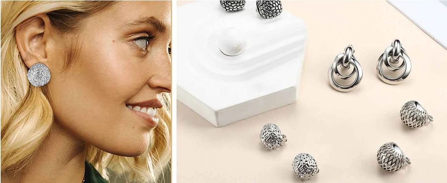 4Pairs Clip On Earrings for Women Chunky Teardrop Clip Earrings Twist Round Clip On Stud Earrings No Piercing Fake Earrings Set