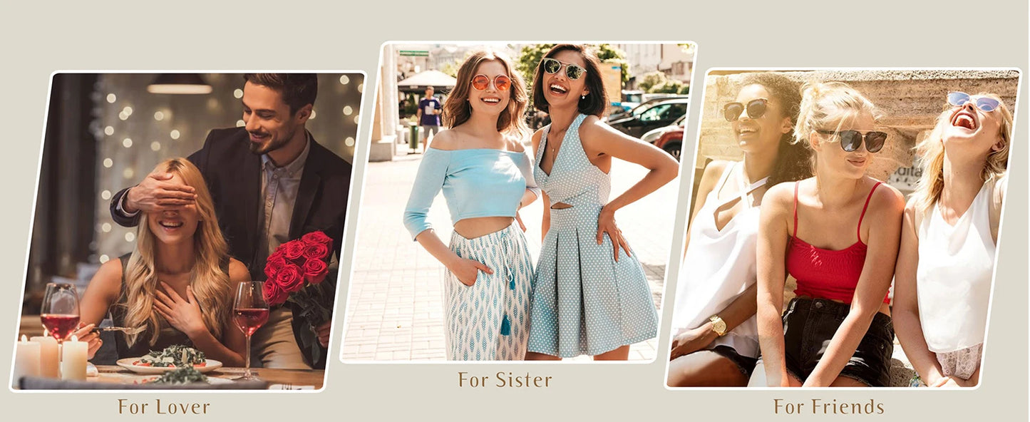 Three scenes showing people enjoying different types of relationships: a couple, sisters, and friends.