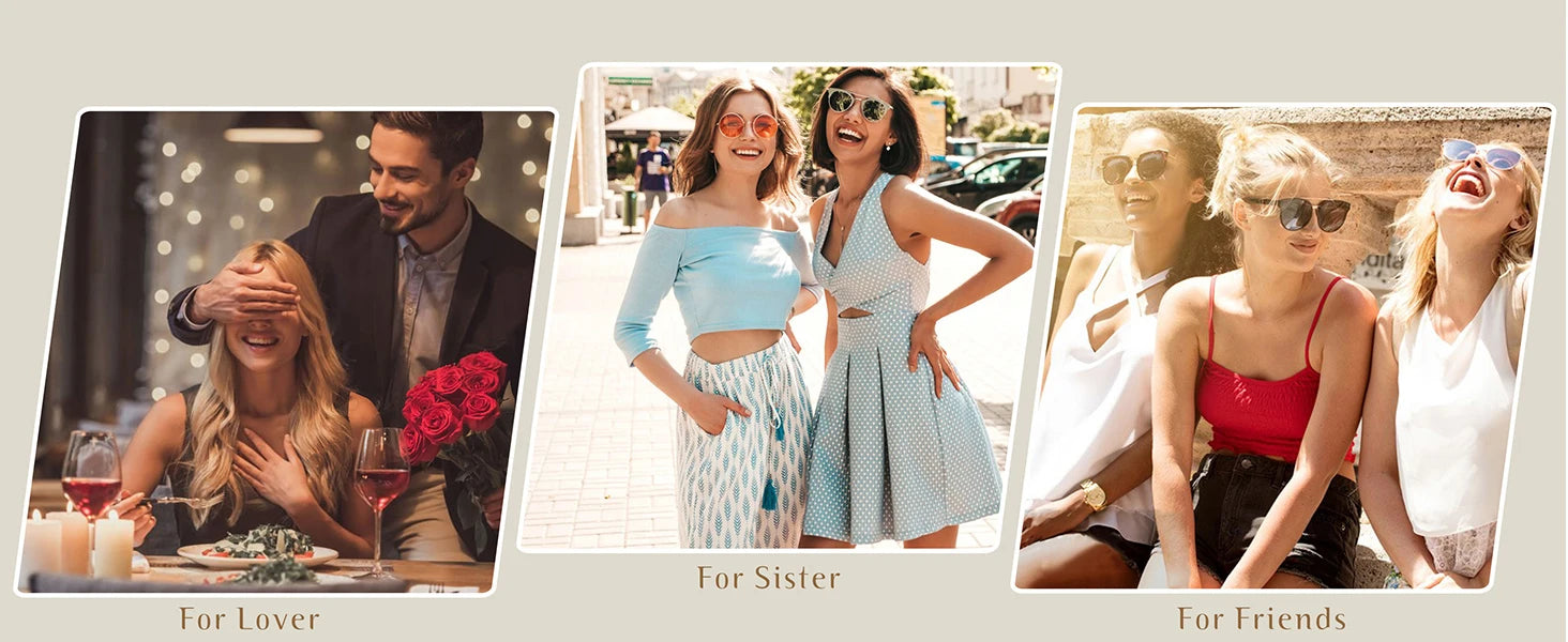 Three scenes showing people enjoying different types of relationships: a couple, sisters, and friends.