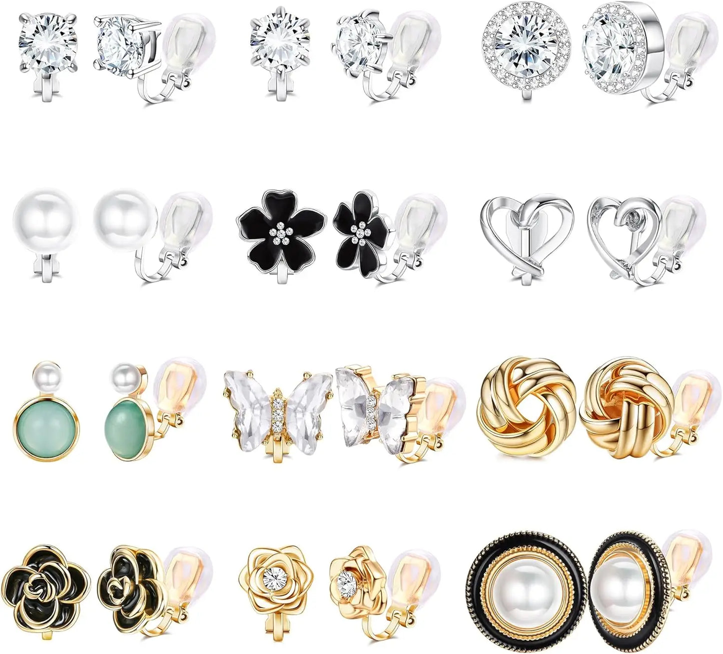 Collection of various earrings on a white background