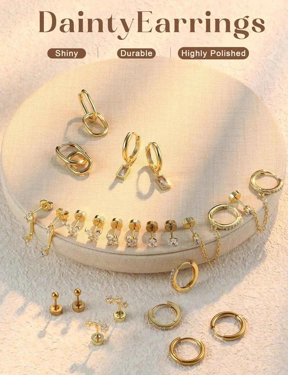 14K Gold Plated Hoop Earrings for Women Double Piercing Chain Earrings Dainty Stud Earrings Hypoallergenic Hoop Earrings Set