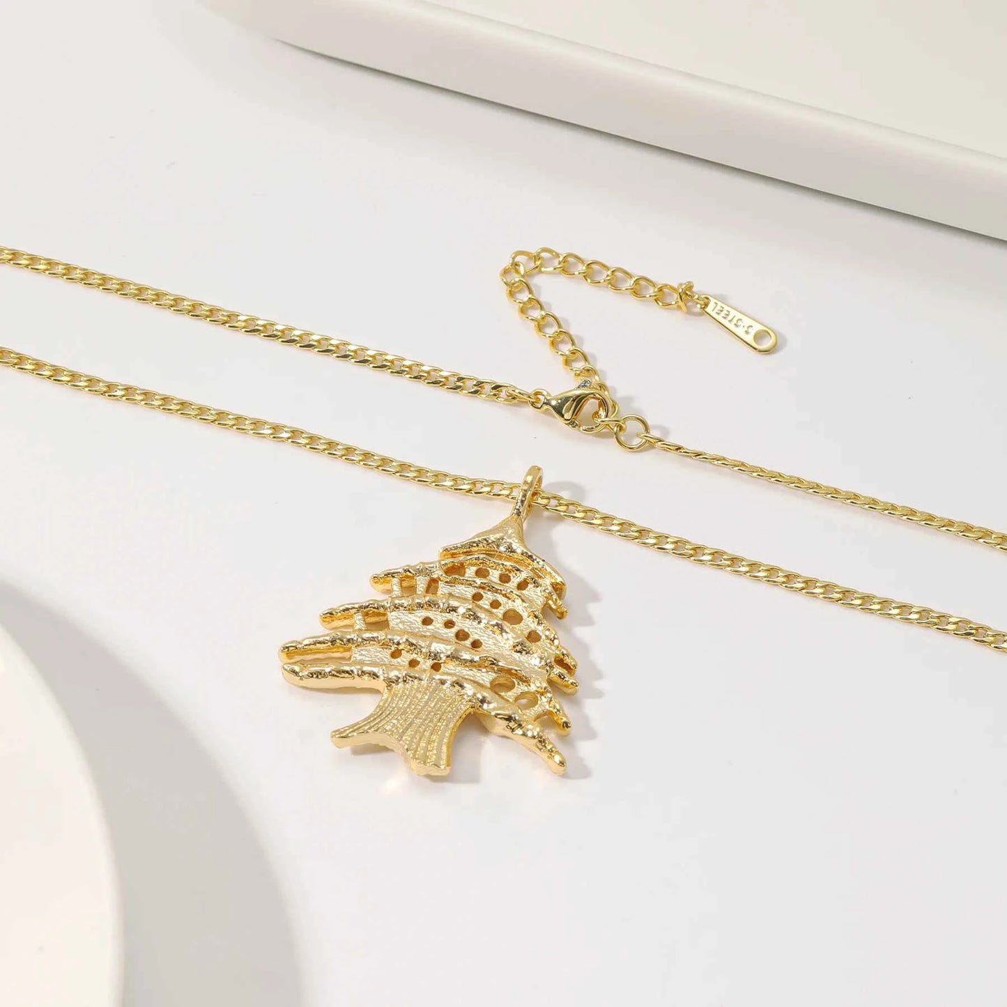 Lebanon Cedar Tree Necklace - Gold Plated Life Tree Pendant