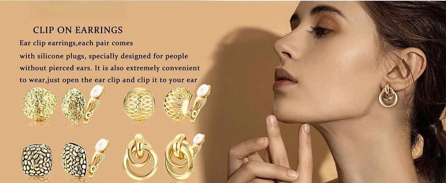 4Pairs Clip On Earrings for Women Chunky Teardrop Clip Earrings Twist Round Clip On Stud Earrings No Piercing Fake Earrings Set
