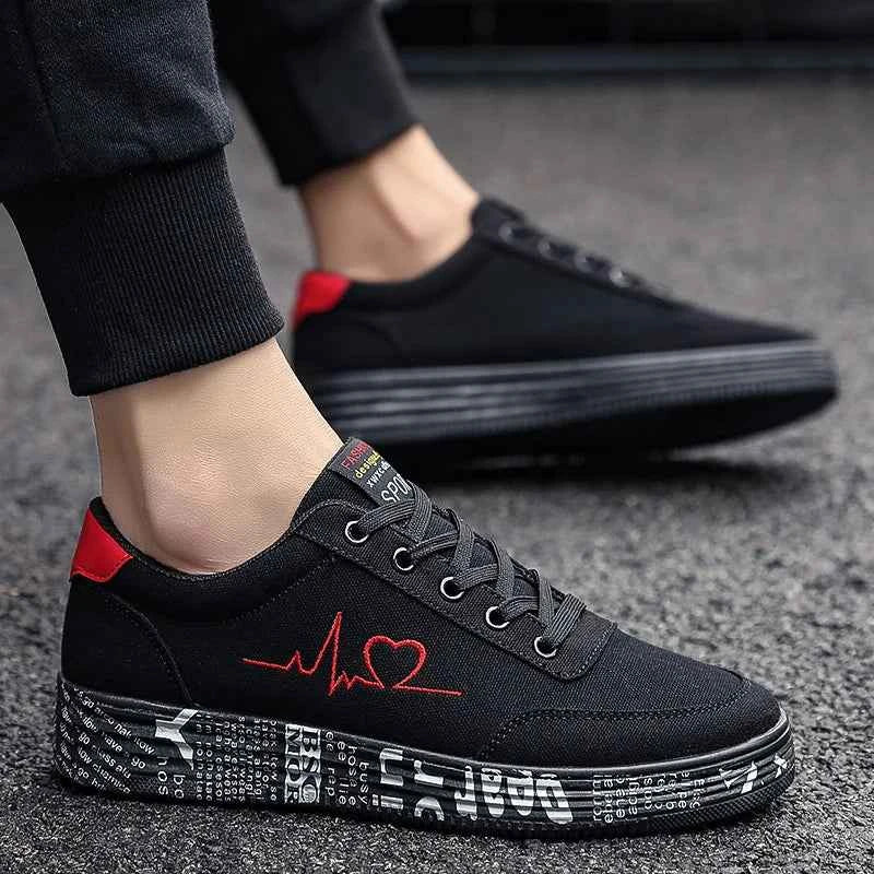 Low-Top Canvas Style Breathable Sneakers | Heartbeat Graphic Platform Shoe | Casual Unisex Skate Footwear