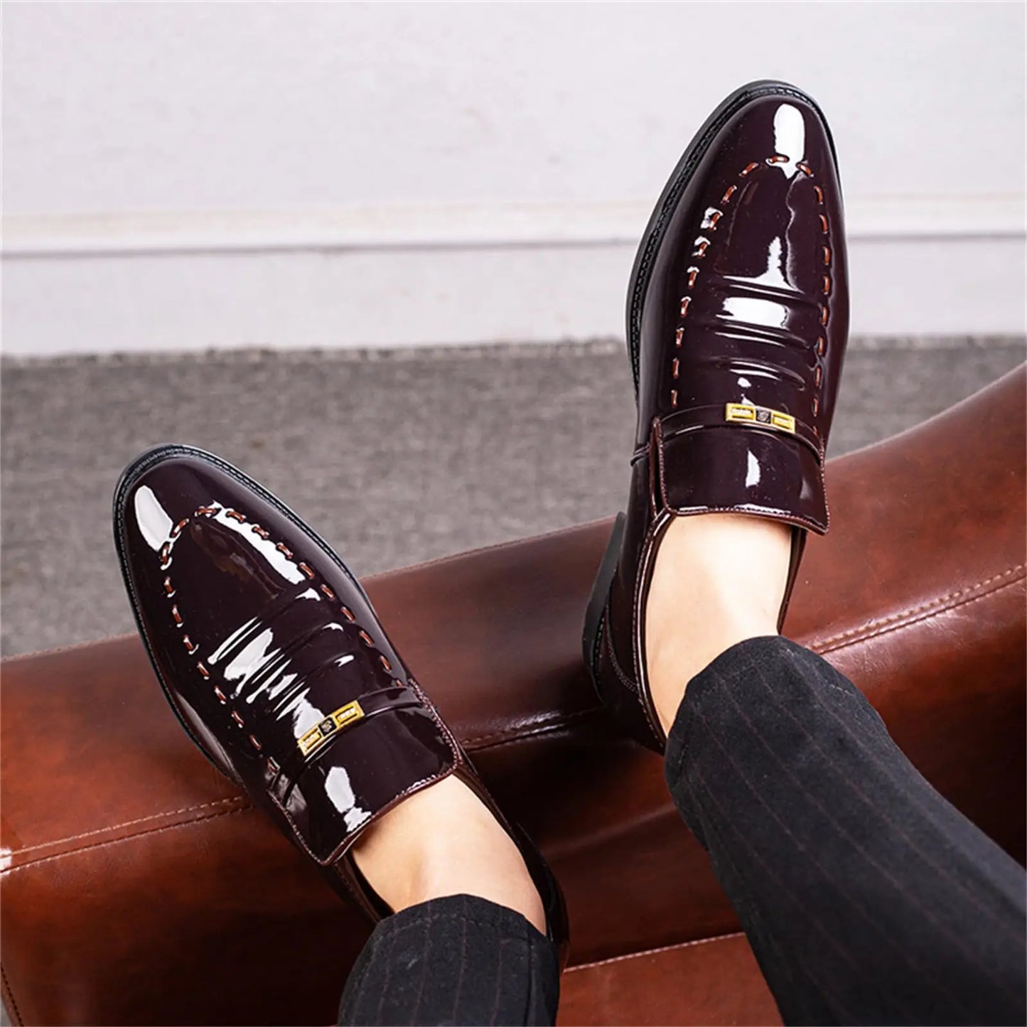 Men's Premium Slip-On Dress Loafers | High-Gloss Leather-Look Boat Shoes