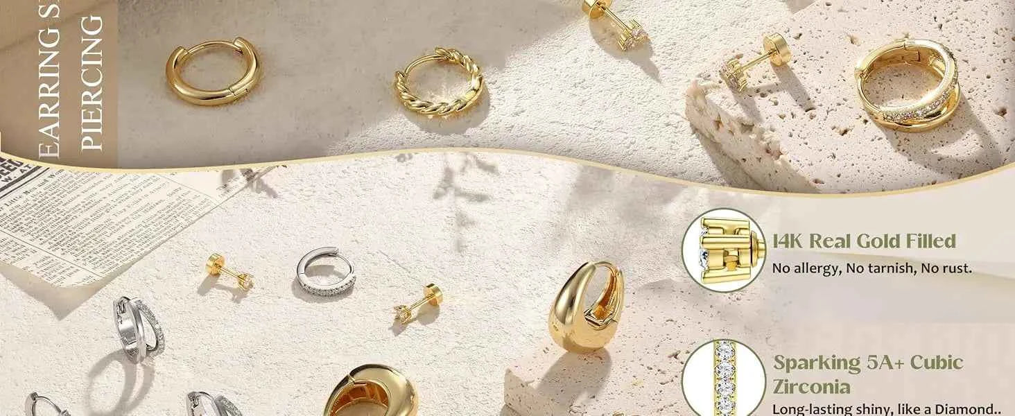 Gold Hoop Earring Set - 4 Pairs Surgical Steel Huggie Hoops