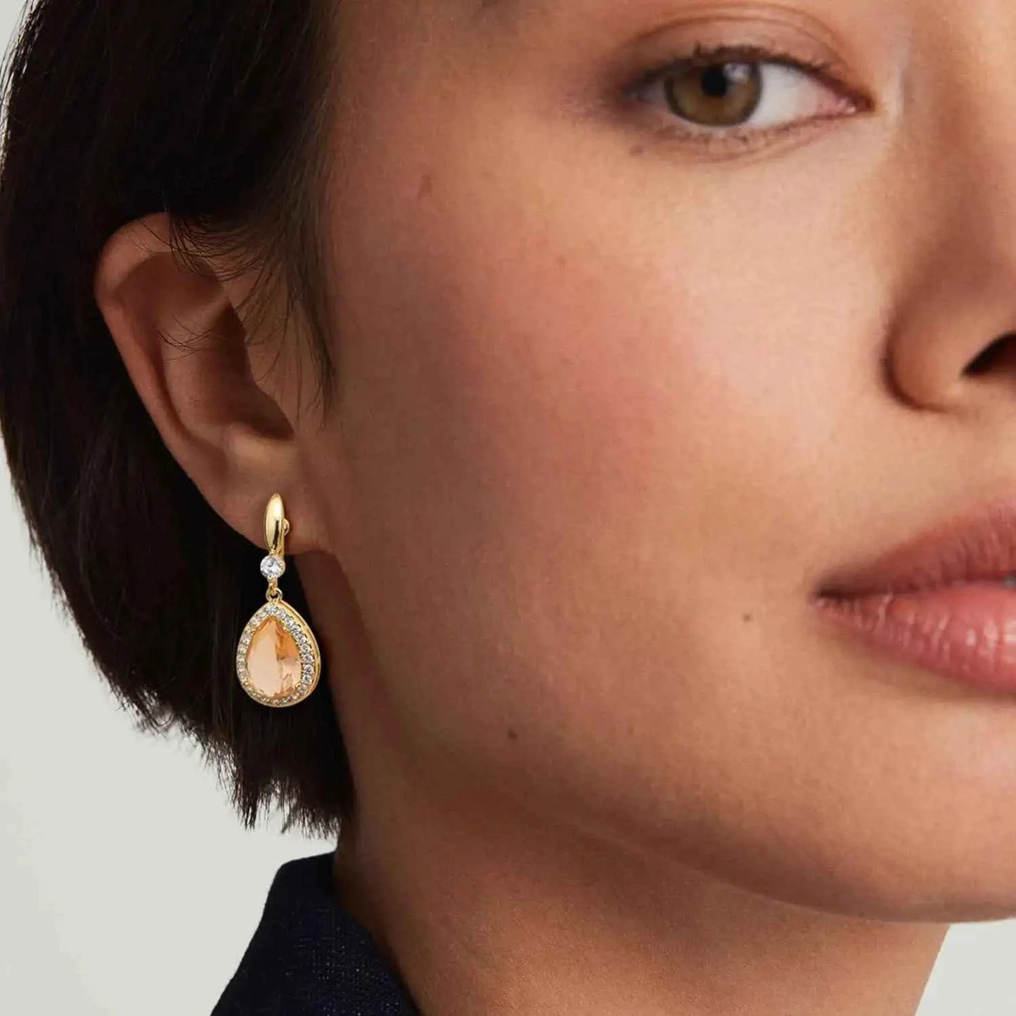 Teardrop Clip-On Earrings - 14K Gold Plated with Cubic Zirconia