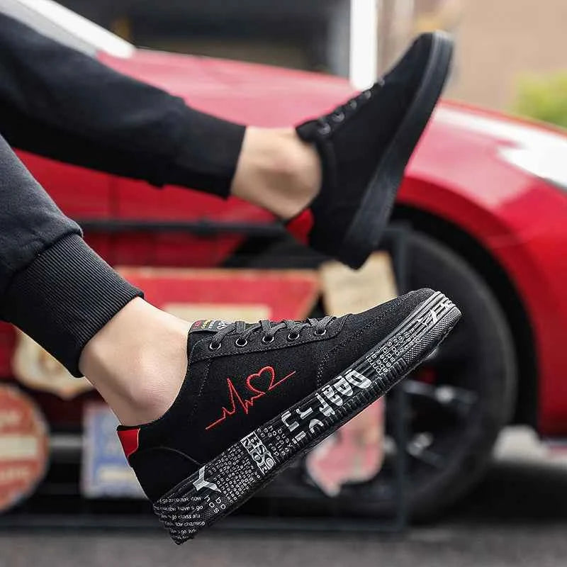 Low-Top Canvas Style Breathable Sneakers | Heartbeat Graphic Platform Shoe | Casual Unisex Skate Footwear