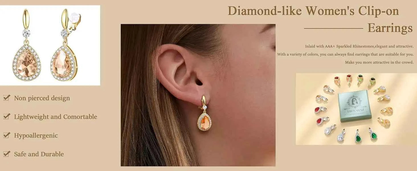 Teardrop Clip-On Earrings - 14K Gold Plated with Cubic Zirconia