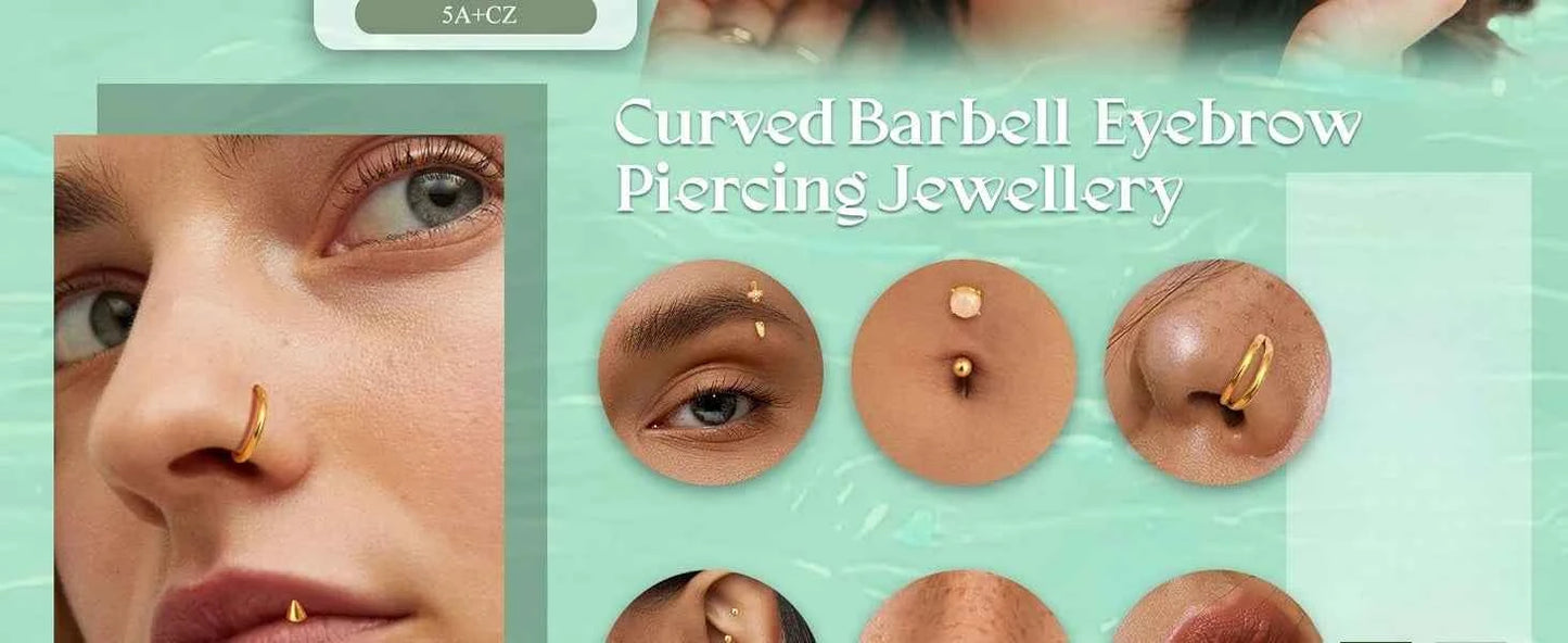 Body Piercing Jewelry Set - 14 Pcs 16G Surgical Steel Eyebrow Rook Belly Lip Rings
