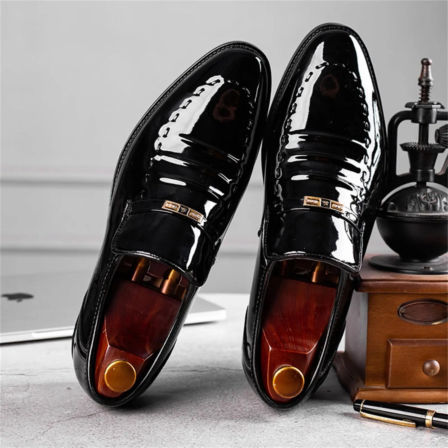 Men's Premium Slip-On Dress Loafers | High-Gloss Leather-Look Boat Shoes