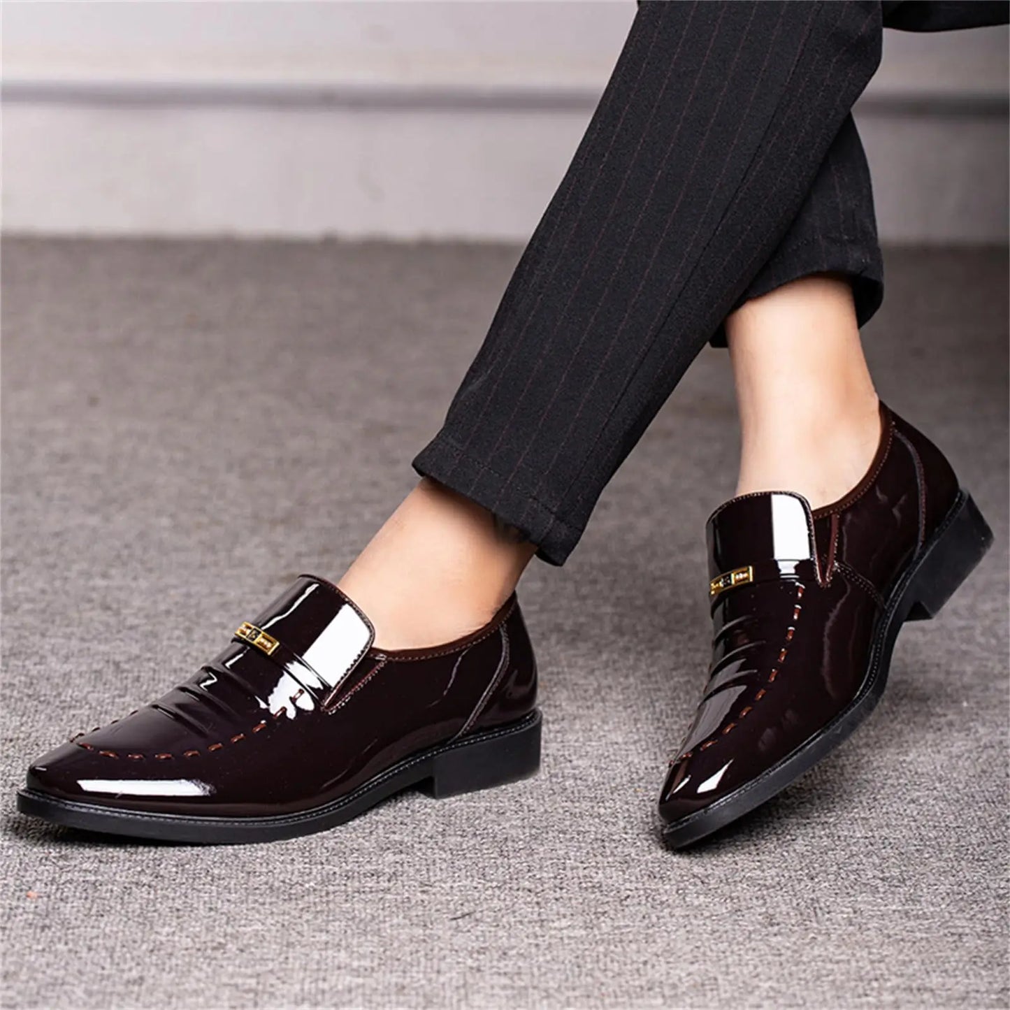 Men's Premium Slip-On Dress Loafers | High-Gloss Leather-Look Boat Shoes