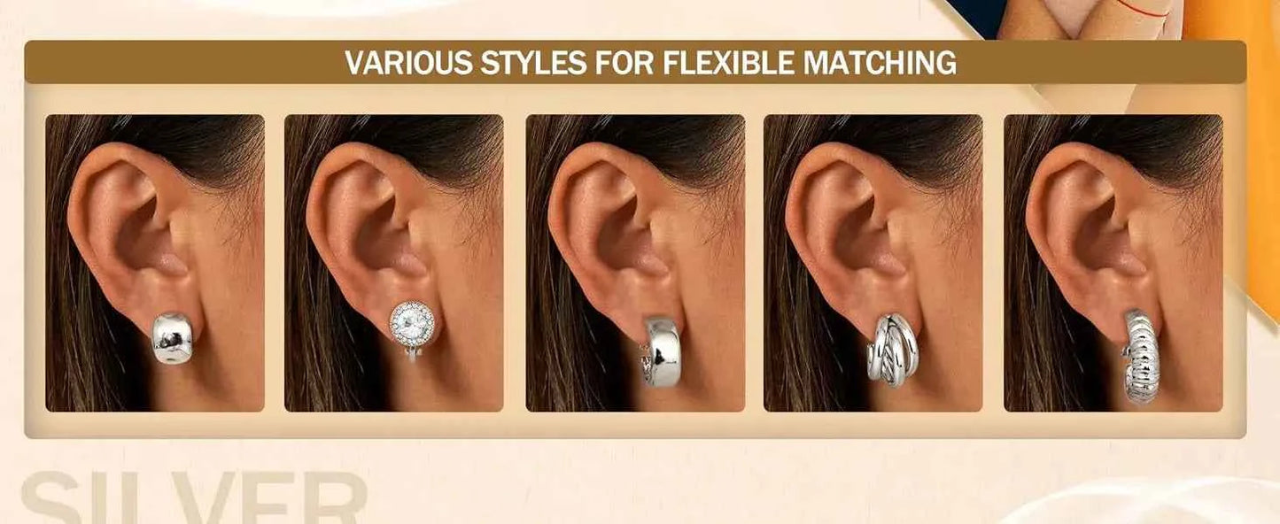 10Pairs Clip On Earrings for Women Non Pierced Ears CZ Pearl Knot Twist Chunky Hoop and Studs Earring Set Ear Clips Jewelry