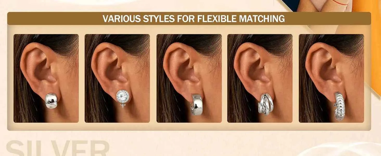 10Pairs Clip On Earrings for Women Non Pierced Ears CZ Pearl Knot Twist Chunky Hoop and Studs Earring Set Ear Clips Jewelry