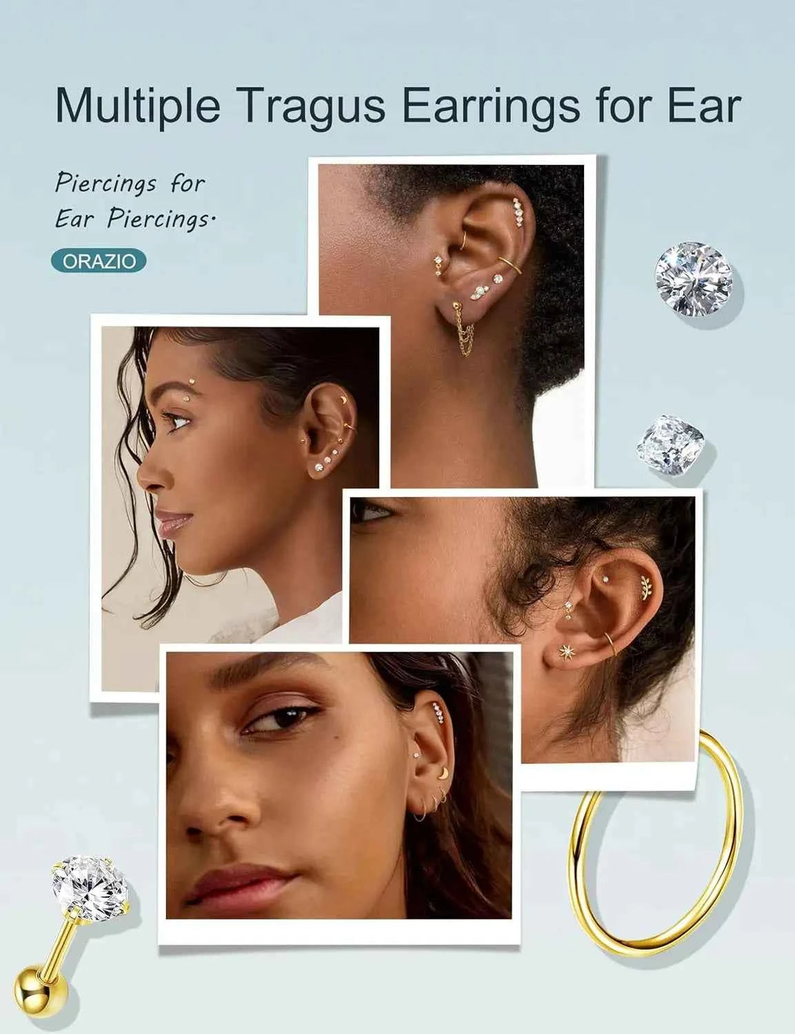 Cartilage Earrings Set - 22 Pieces 16G Surgical Steel Flat Back Studs & Nose Rings