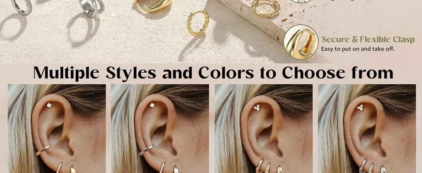 Gold Hoop Earring Set - 4 Pairs Surgical Steel Huggie Hoops