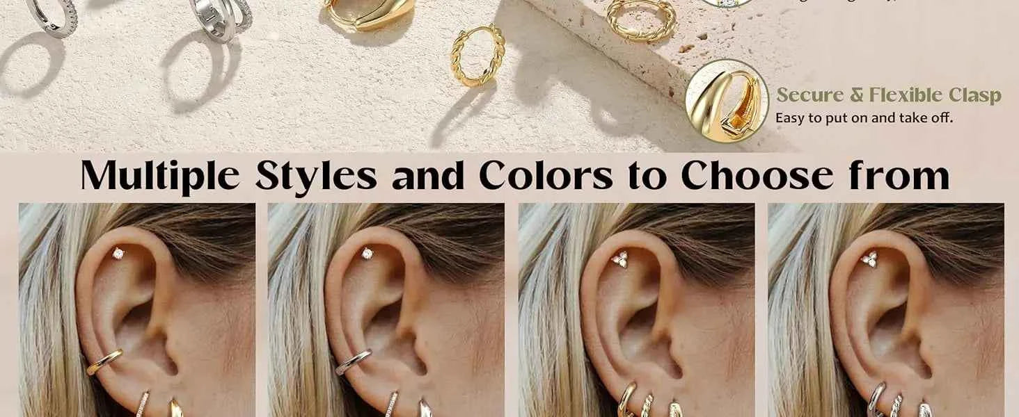 Gold Hoop Earring Set - 4 Pairs Surgical Steel Huggie Hoops