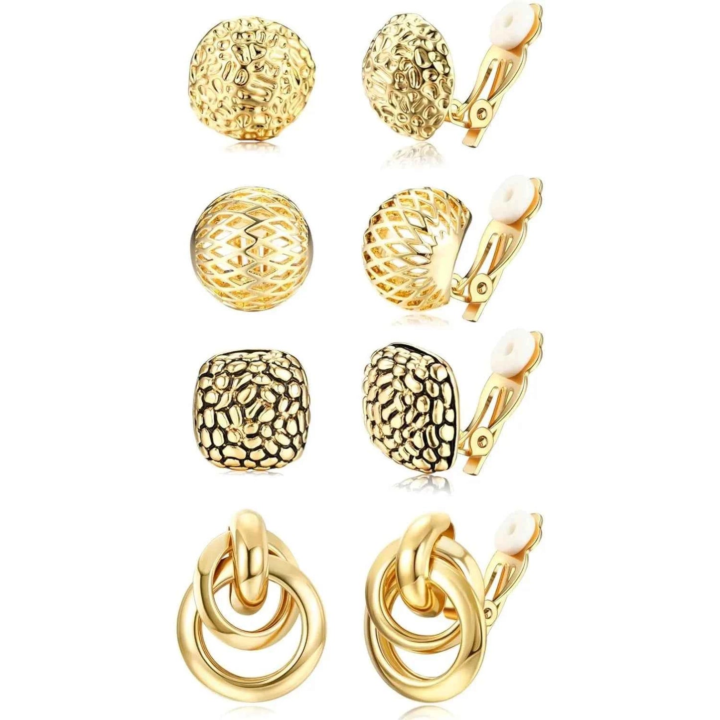 4Pairs Clip On Earrings for Women Chunky Teardrop Clip Earrings Twist Round Clip On Stud Earrings No Piercing Fake Earrings Set