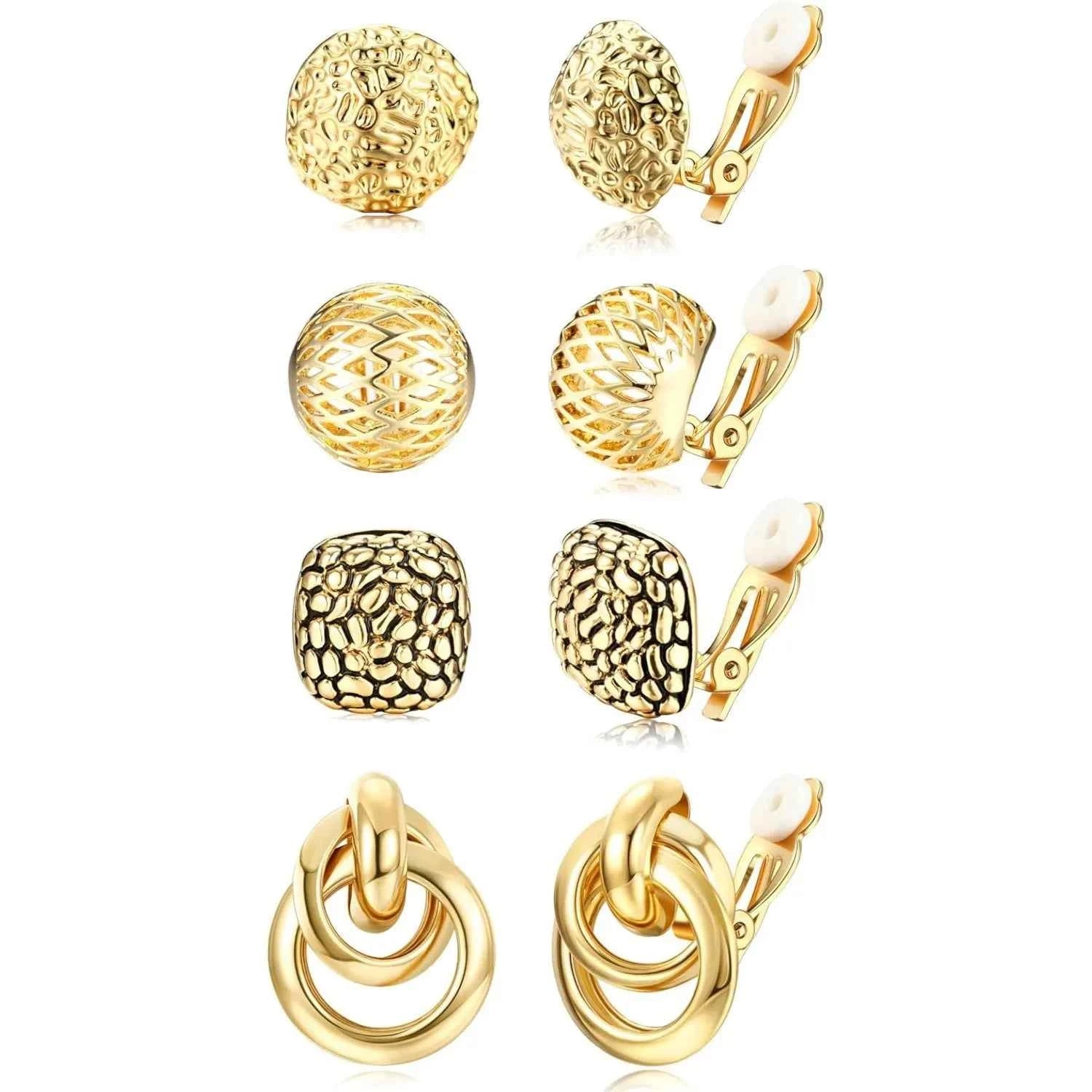 4Pairs Clip On Earrings for Women Chunky Teardrop Clip Earrings Twist Round Clip On Stud Earrings No Piercing Fake Earrings Set