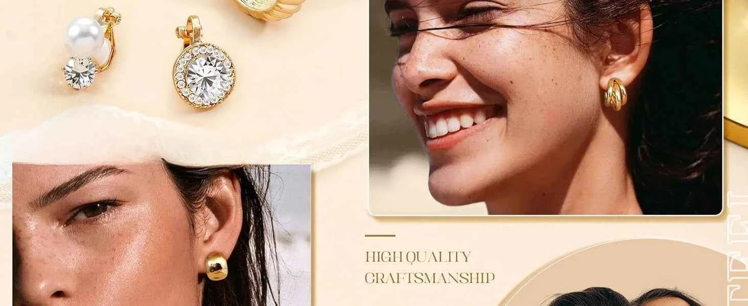 10Pairs Clip On Earrings for Women Non Pierced Ears CZ Pearl Knot Twist Chunky Hoop and Studs Earring Set Ear Clips Jewelry