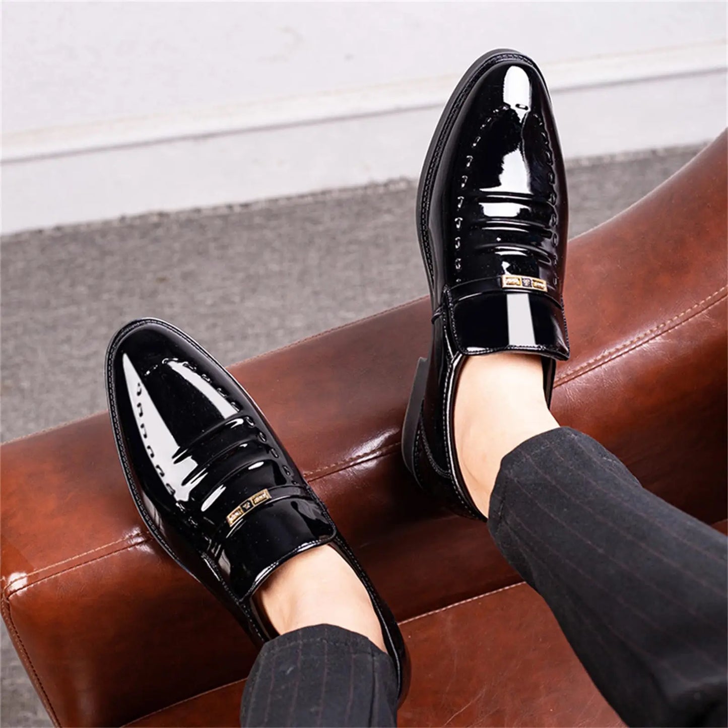 Men's Premium Slip-On Dress Loafers | High-Gloss Leather-Look Boat Shoes