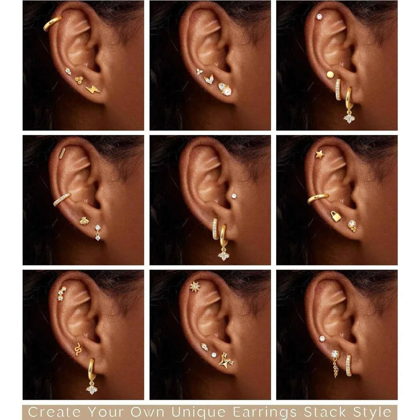 Earrings for Sensitive Ears - 25 Pcs Surgical Steel Flat Back Studs & Hoops Set