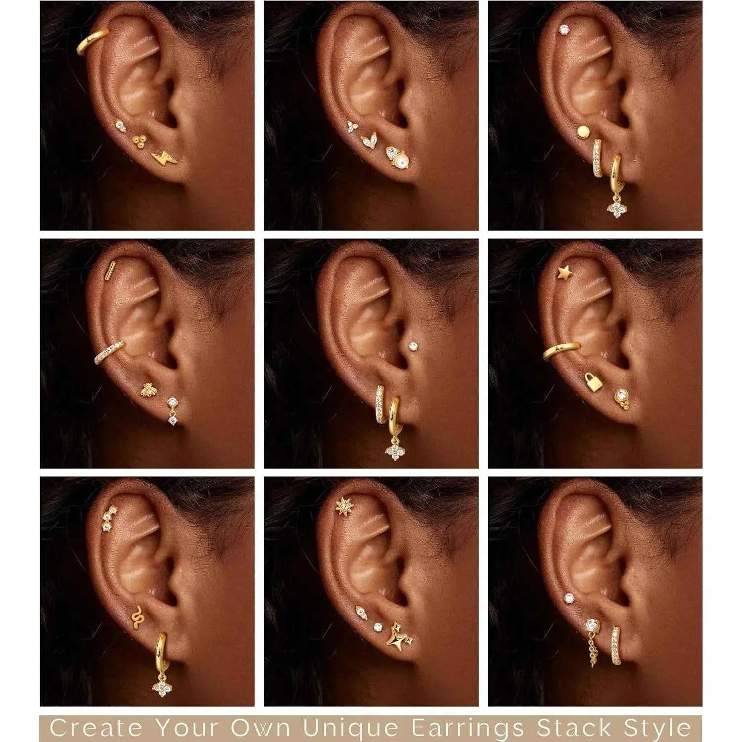 Earrings for Sensitive Ears - 25 Pcs Surgical Steel Flat Back Studs & Hoops Set