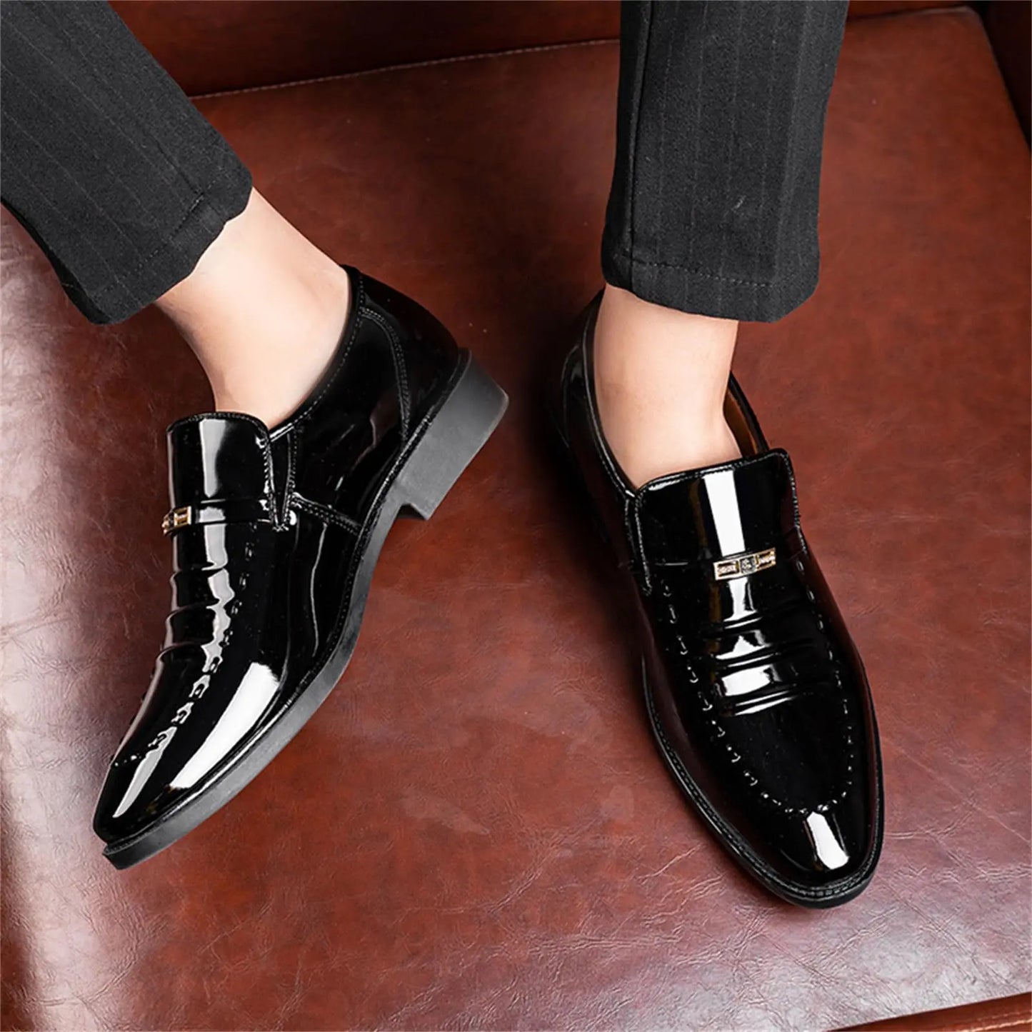 Men's Premium Slip-On Dress Loafers | High-Gloss Leather-Look Boat Shoes