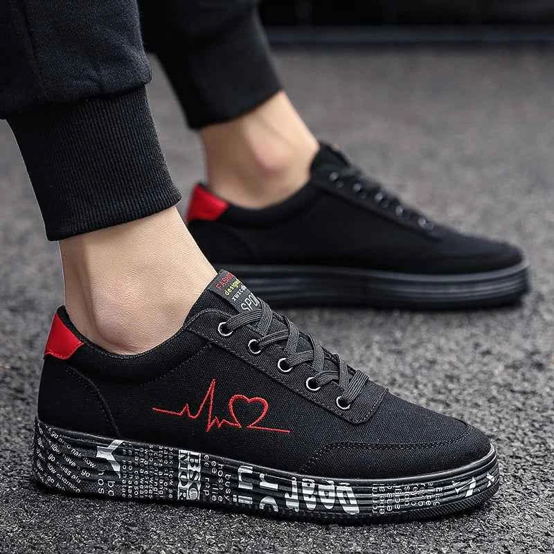 Low-Top Canvas Style Breathable Sneakers | Heartbeat Graphic Platform Shoe | Casual Unisex Skate Footwear