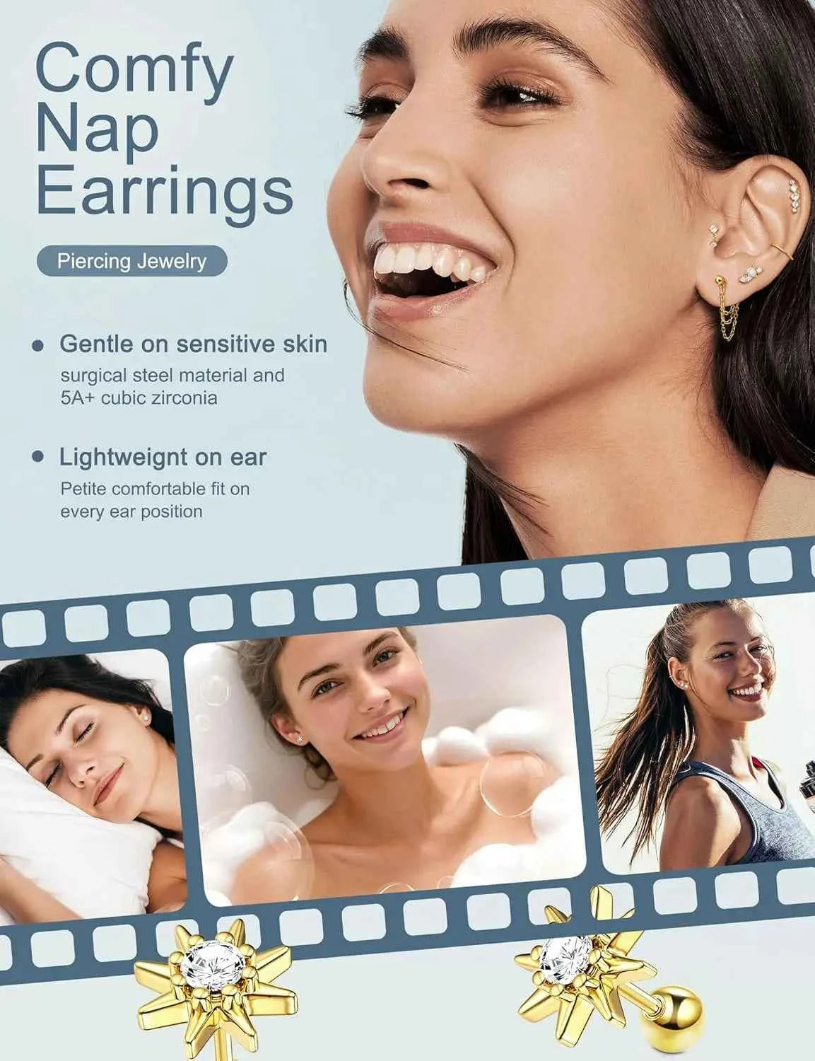 Cartilage Earrings Set - 22 Pieces 16G Surgical Steel Flat Back Studs & Nose Rings