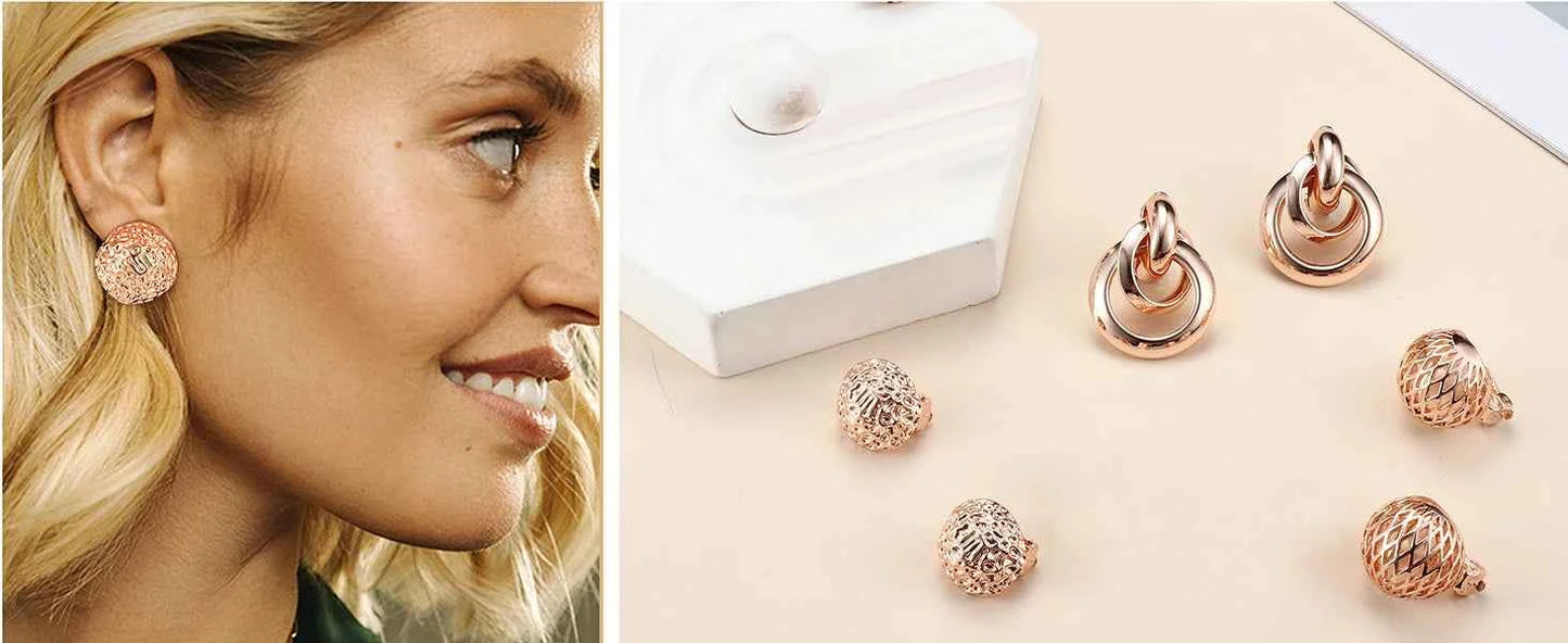 4Pairs Clip On Earrings for Women Chunky Teardrop Clip Earrings Twist Round Clip On Stud Earrings No Piercing Fake Earrings Set
