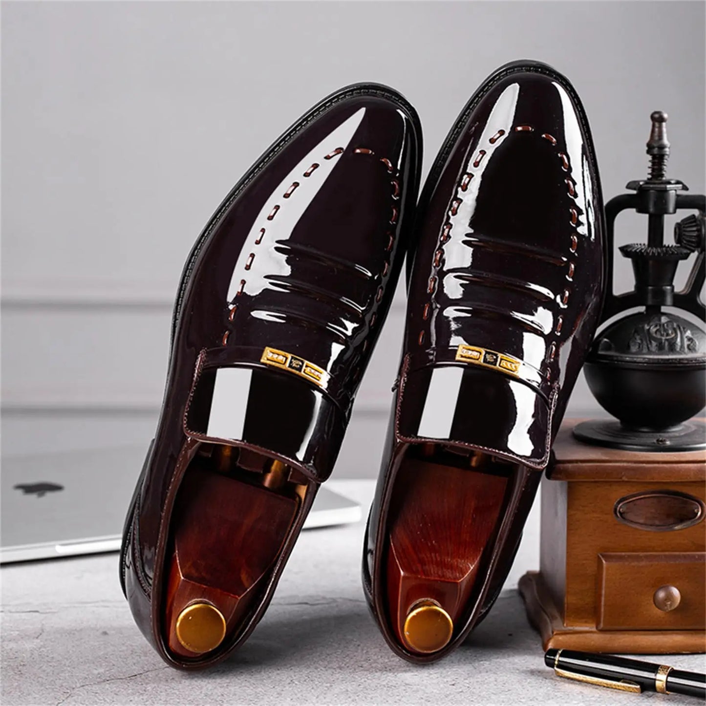 Men's Premium Slip-On Dress Loafers | High-Gloss Leather-Look Boat Shoes