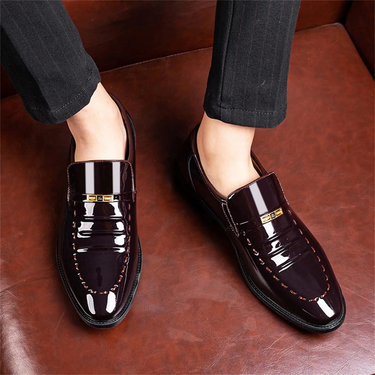 Men's Premium Slip-On Dress Loafers | High-Gloss Leather-Look Boat Shoes