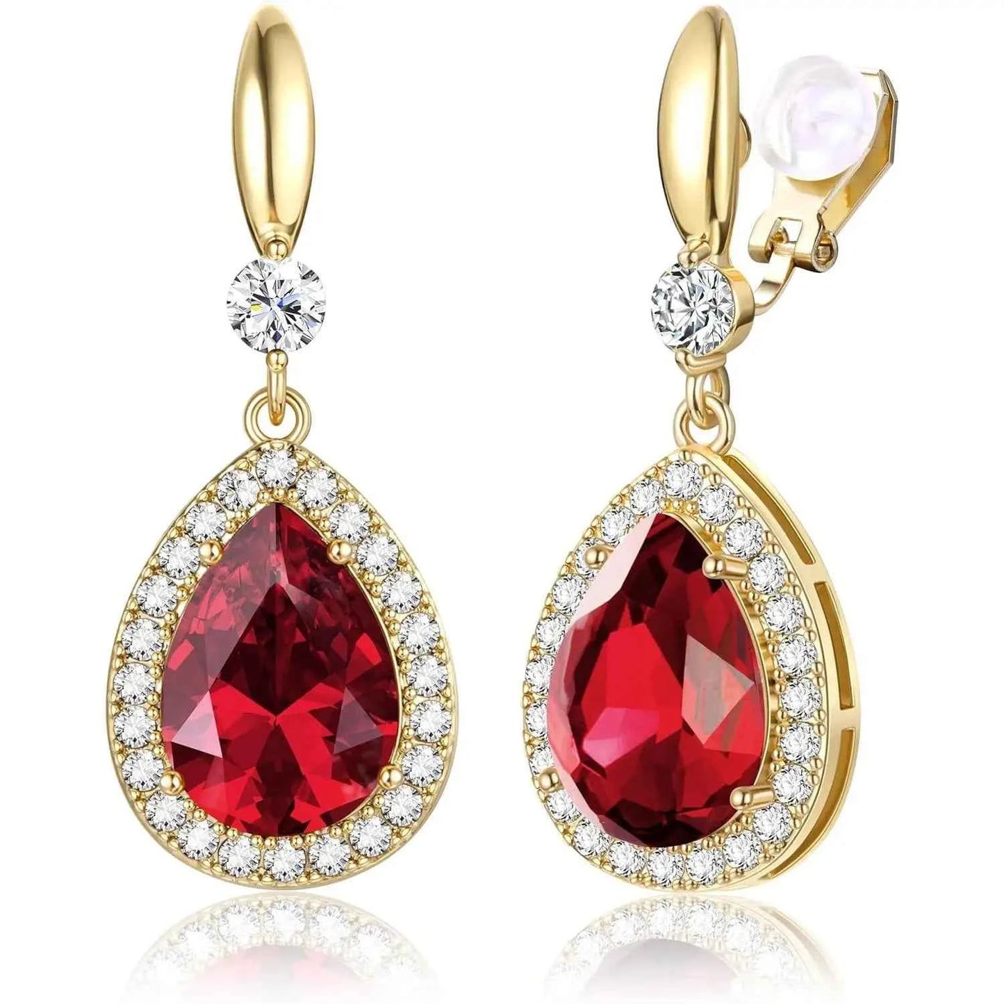 Teardrop Clip-On Earrings - 14K Gold Plated with Cubic Zirconia